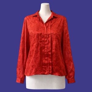 Self Expression 1980s Vintage Roses Red Romantic Goth Button Down Blouse